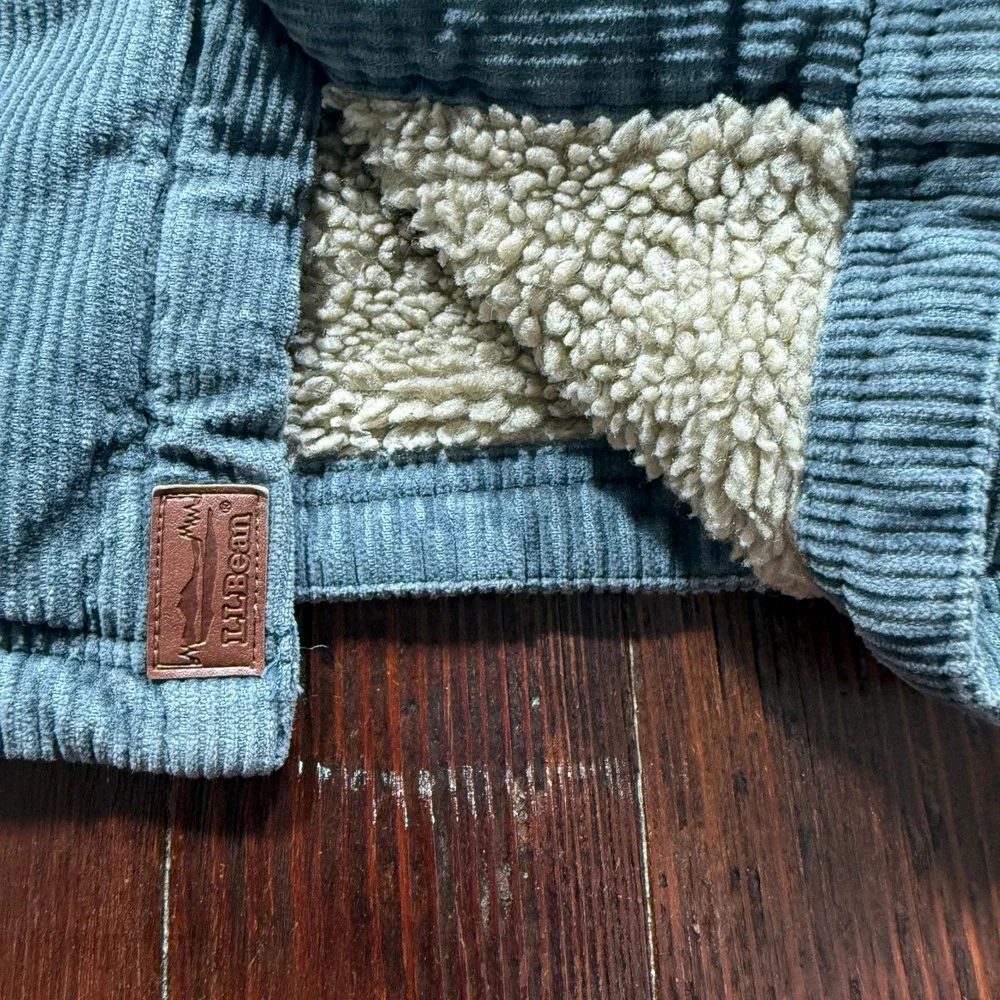 LL Bean‎ Corduroy Shacket Mens LT Blue Gray Sherpa Lined Shirt Jacket 512342